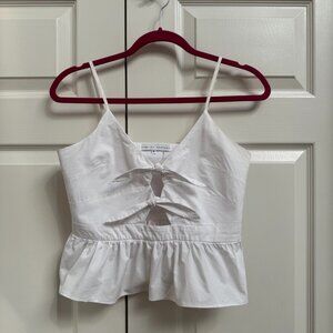 English Factory Spaghetti Strap Two Bow Peplum Top White Shirt Women's Size M